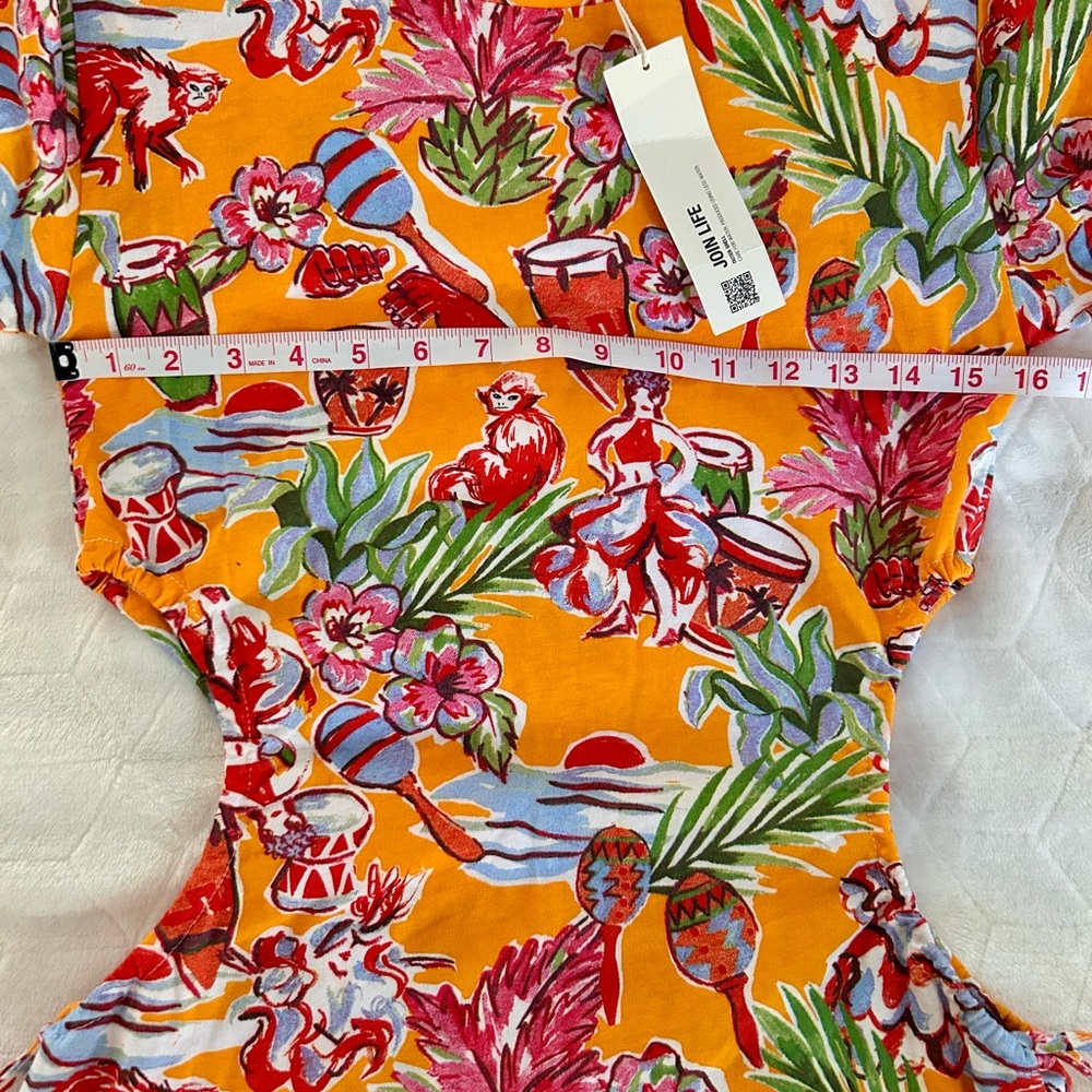 Zara Cut Out Tropical Floral Printed Summer Jersey T-Shirt Mini Dress NWT Small - Picture 7 of 12